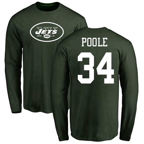 New York Jets Men Green Brian Poole Name and Number Logo NFL Football #34 Long Sleeve T Shirt
